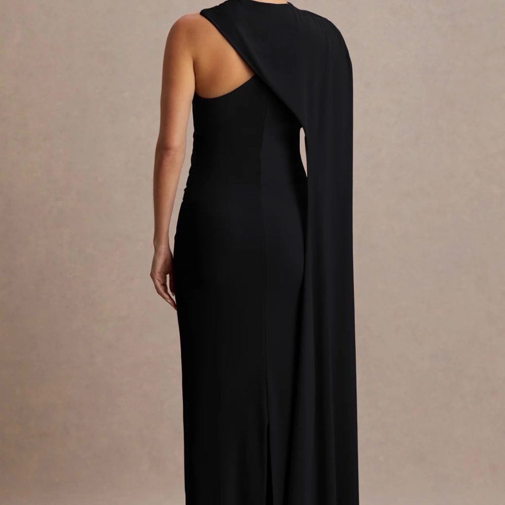 Club L London Black One-Shoulder Maternity Evening Gown - Picture 2 of 3